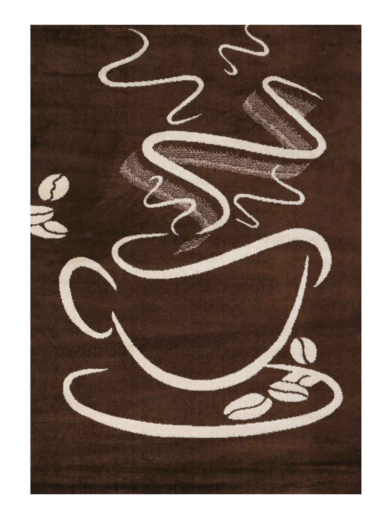 Küchenteppich Braun Trendiger Kaffee Teppich, Cappuccino Muster Tasse Kurzflor-zoom-