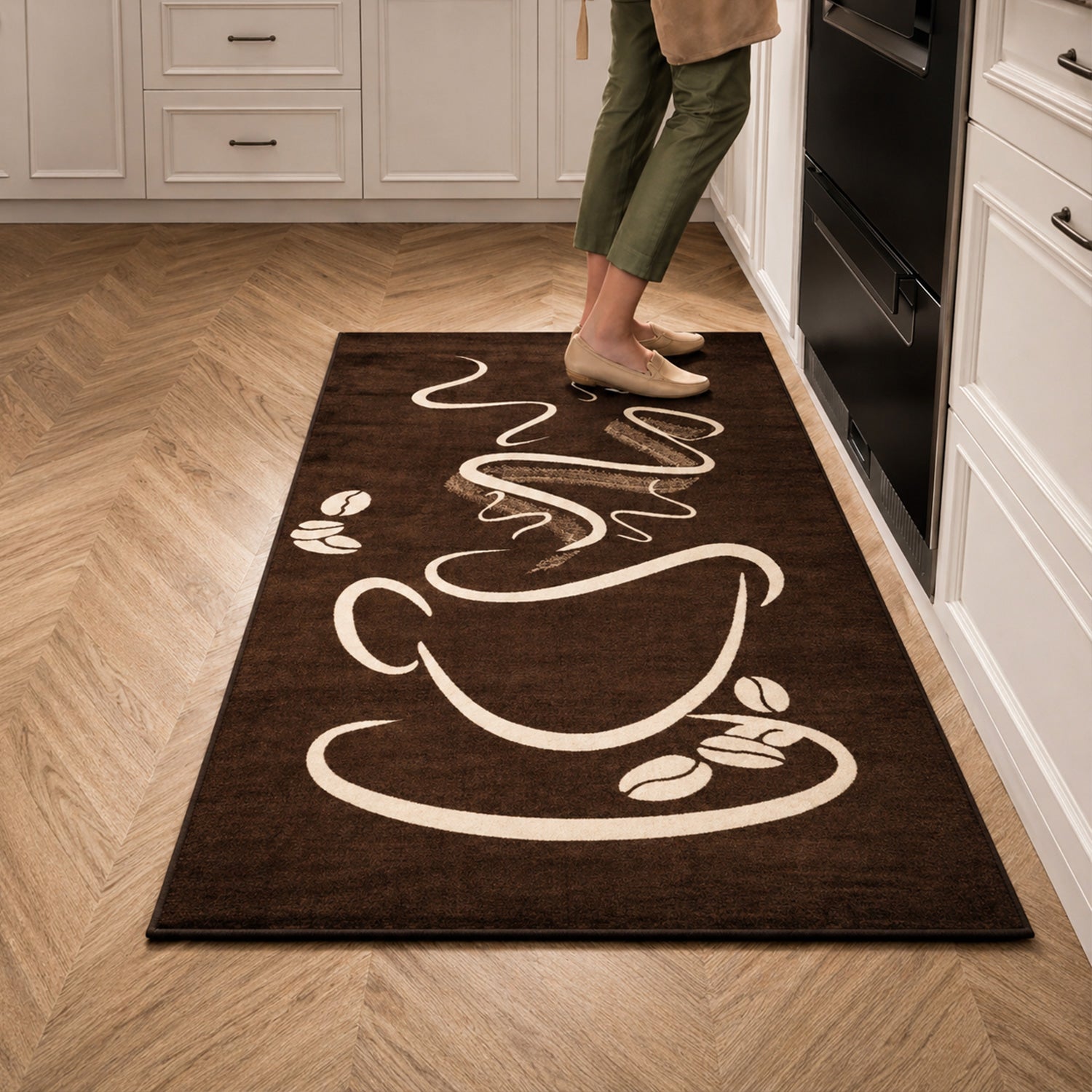 Küchenteppich Braun Trendiger Kaffee Teppich, Cappuccino Muster Tasse Kurzflor-zoom-5