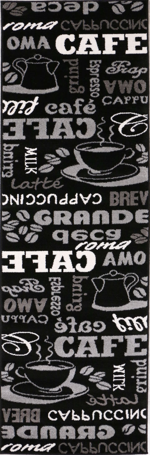 Küchenteppich Teppichläufer Coffee Design Modern Kaffee Muster in Schwarz ideal für die Lounge oder Küche-zoom-