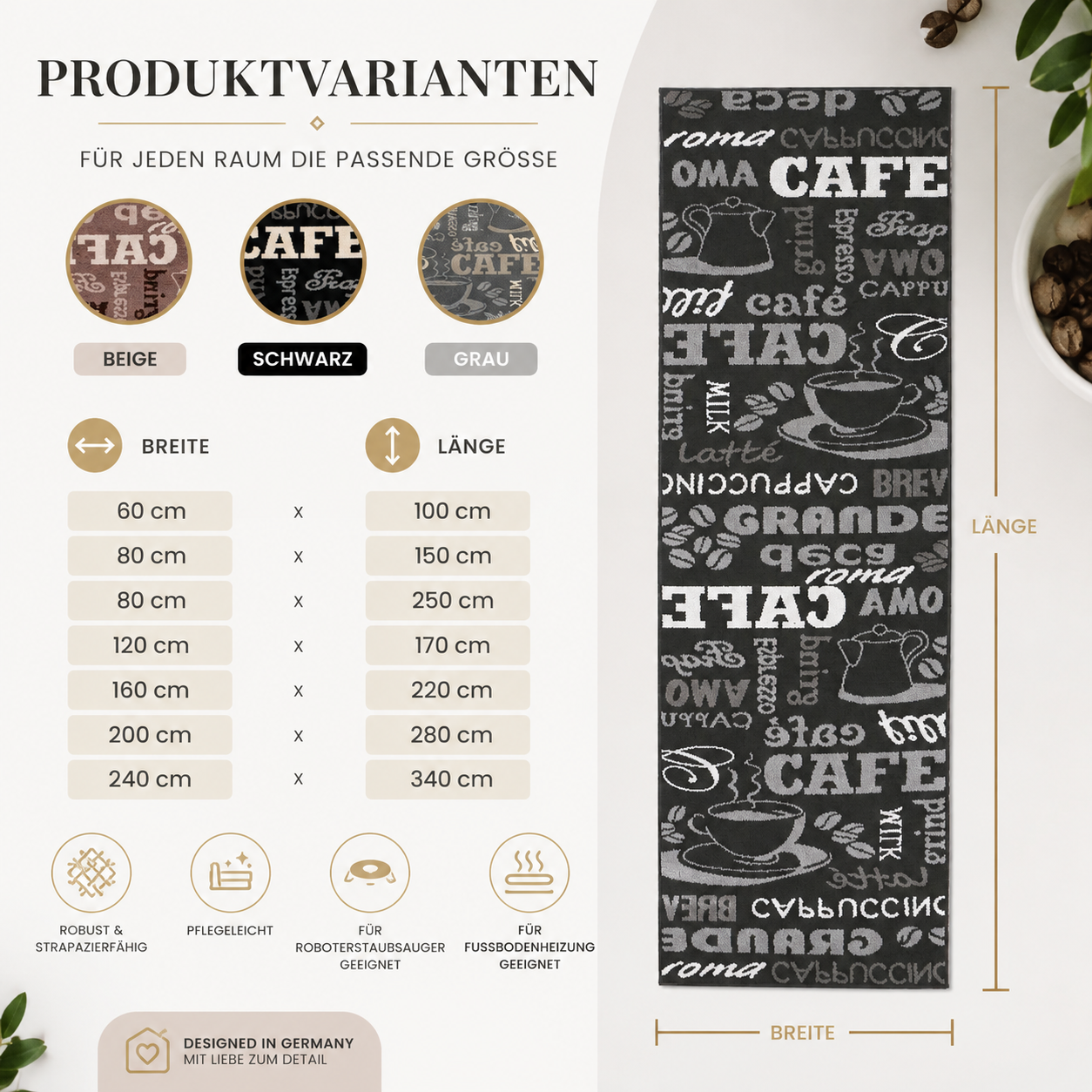 Kitchen rug grey trendy coffee rug, carpet runner coffee pattern runner-4