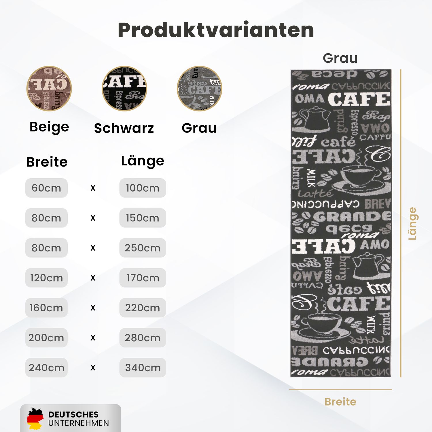 Küchenteppich Grau Trendiger Kaffee Teppich, Teppichläufer Kaffee Muster Läufer-6