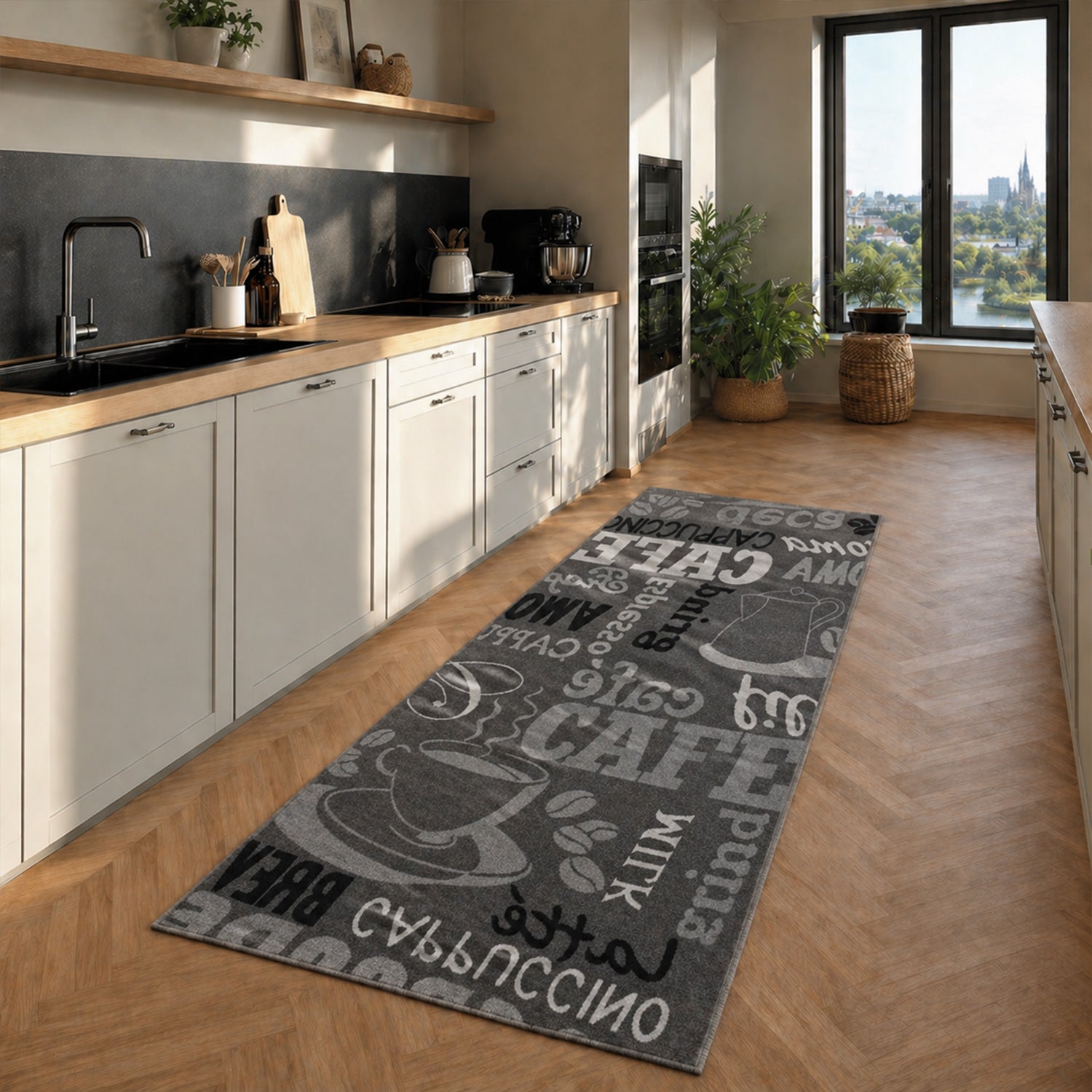 Küchenteppich Grau Trendiger Kaffee Teppich, Teppichläufer Kaffee Muster Läufer-zoom-4