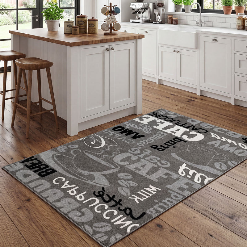 Kitchen rug grey trendy coffee rug, carpet runner coffee pattern runner-zoom-