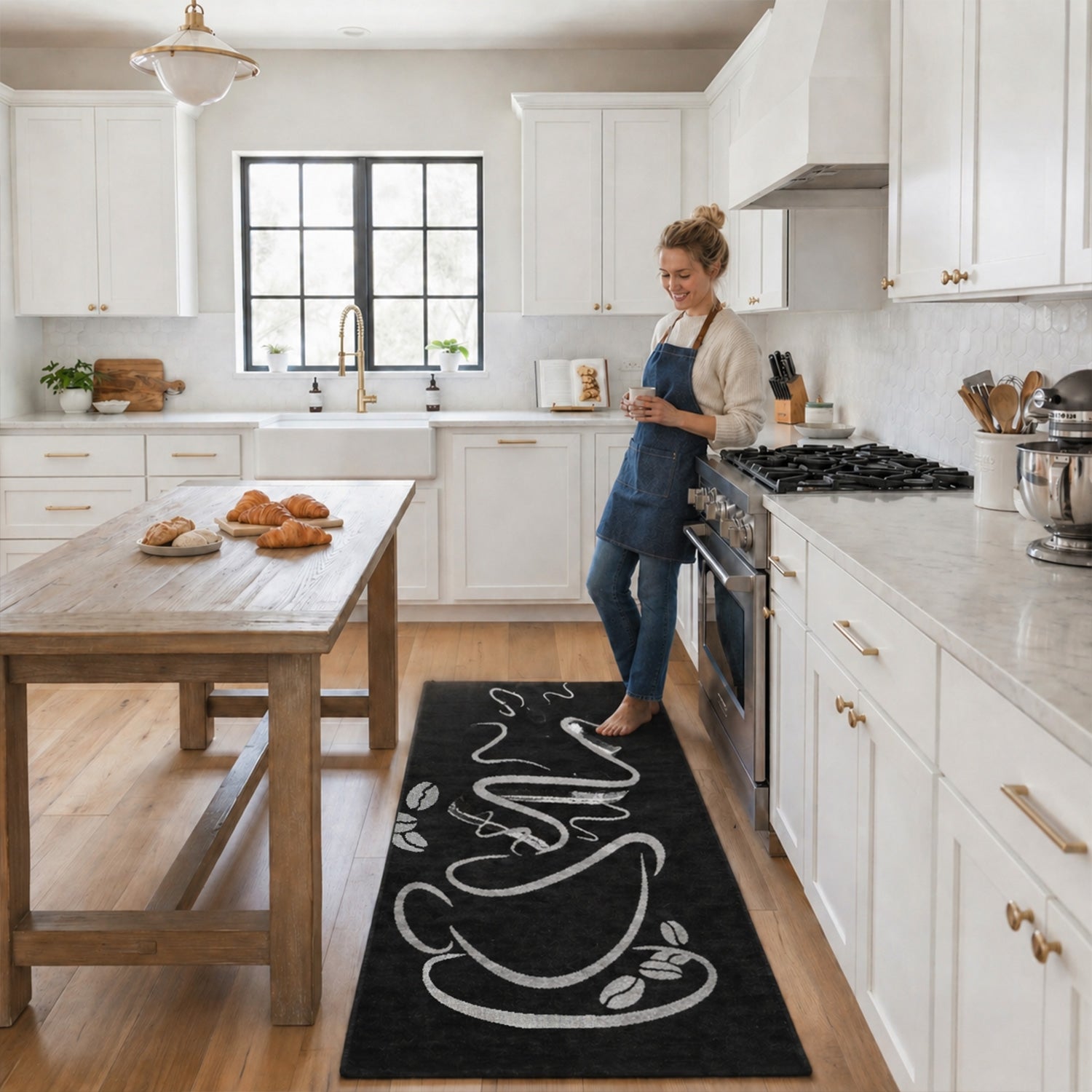 Küchenteppich Schwarz Trendiger Kaffee Teppich, Cappuccino Muster Tasse Kurzflor-3