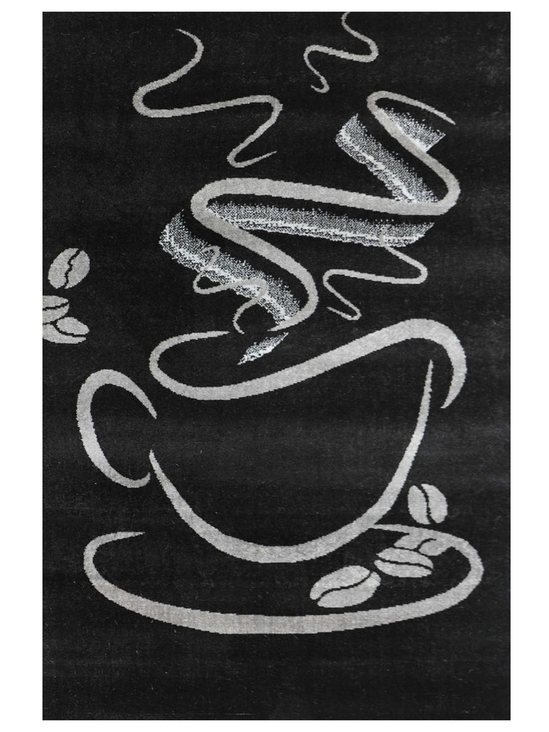 Küchenteppich Schwarz Trendiger Kaffee Teppich, Cappuccino Muster Tasse Kurzflor-zoom-