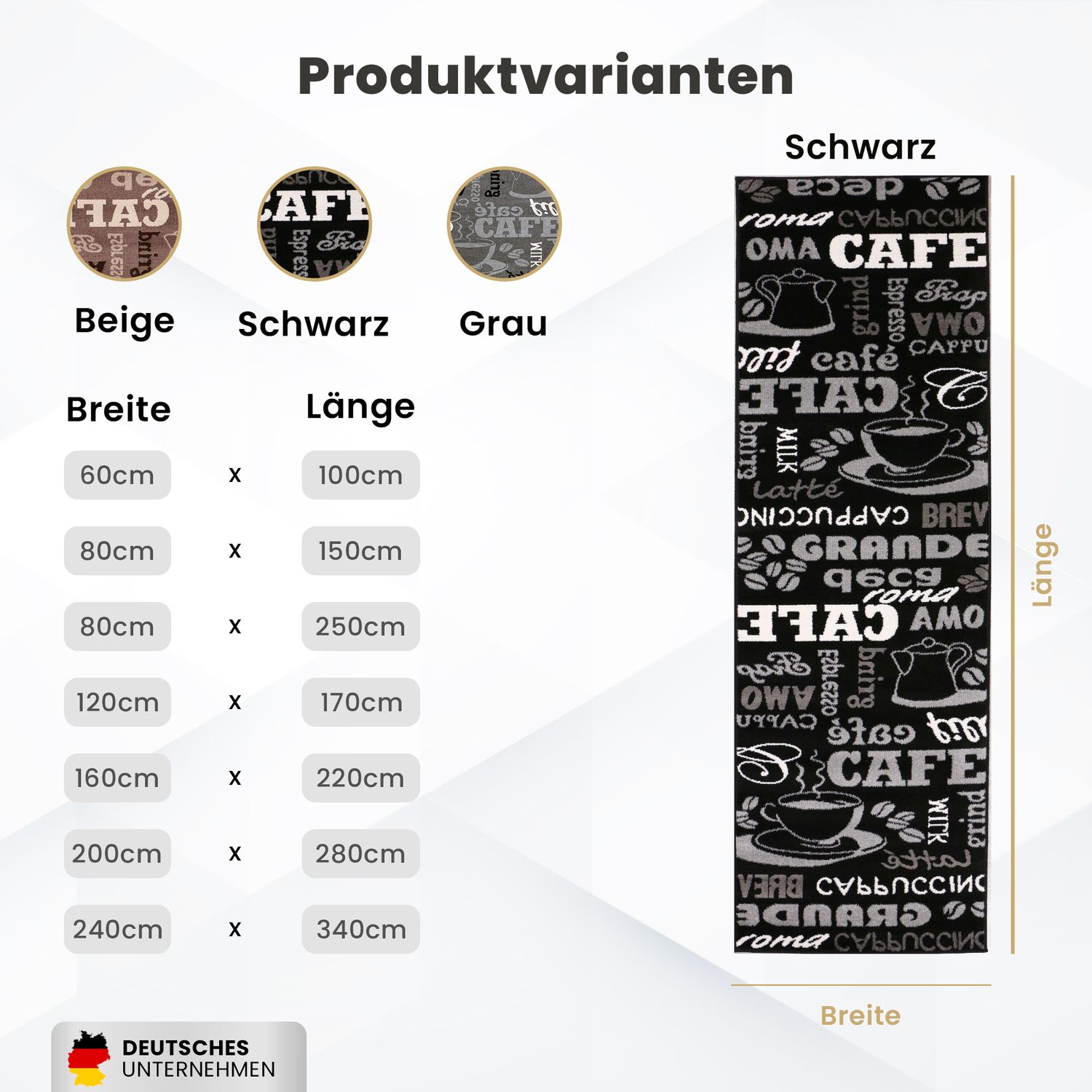 Küchenteppich Teppichläufer Coffee Design Modern Kaffee Muster in Schwarz ideal für die Lounge oder Küche-zoom-7