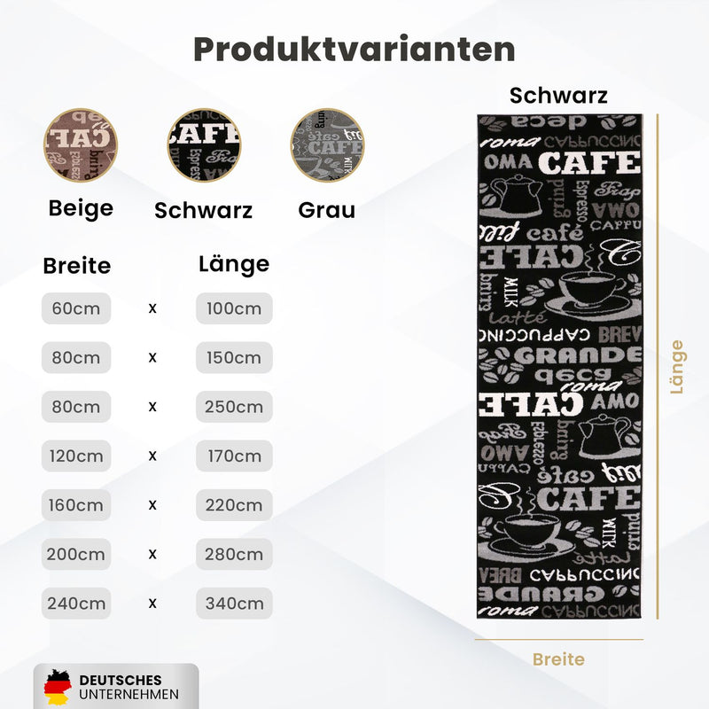 Küchenteppich Teppichläufer Coffee Design Modern Kaffee Muster in Schwarz ideal für die Lounge oder Küche-zoom-