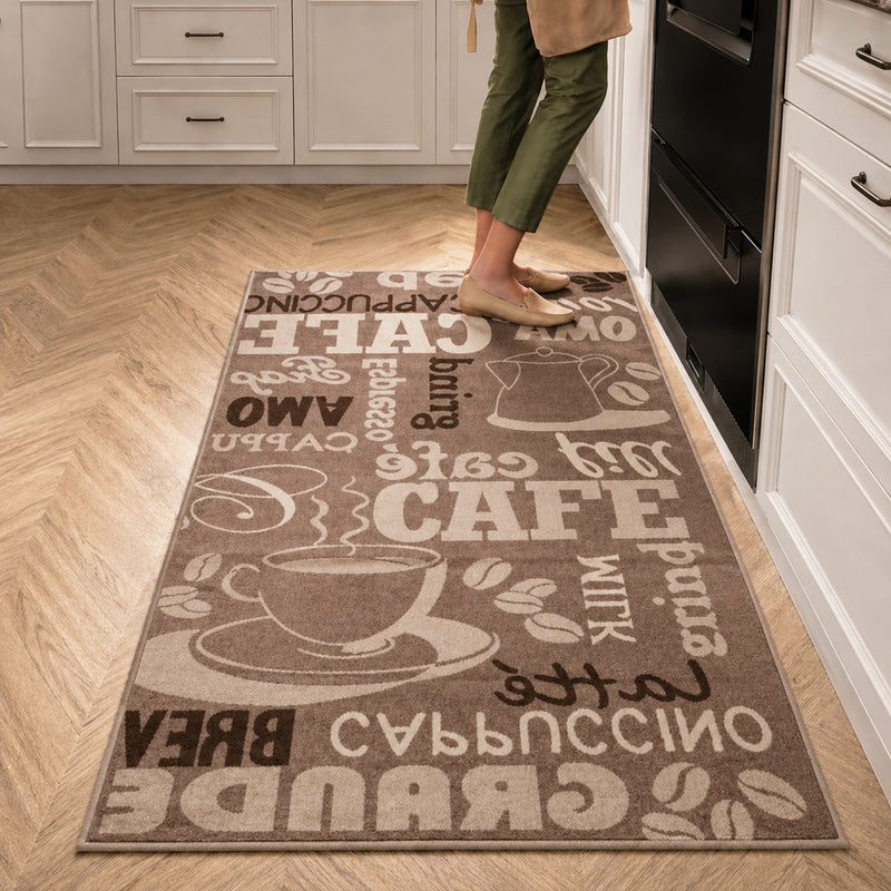 Küchenteppich Teppichläufer Coffee Modern Kaffee Design in Braun Beige Teppich für Lounge oder Küche-zoom-