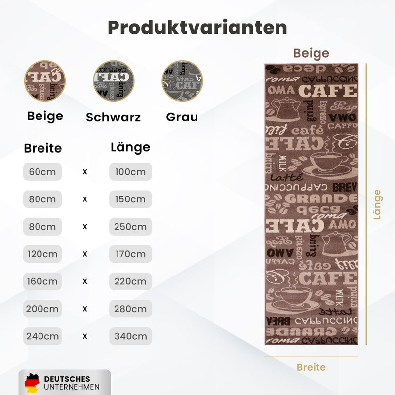 Küchenteppich Teppichläufer Coffee Modern Kaffee Design in Braun Beige Teppich für Lounge oder Küche-zoom-