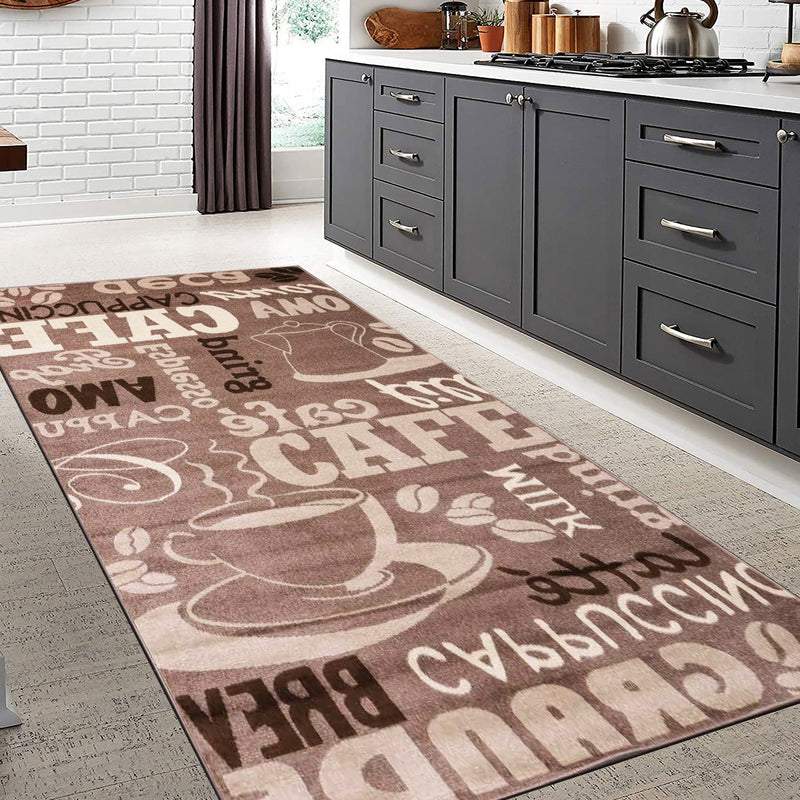 Kitchen rug, carpet runner, modern coffee design in brown and beige, suitable for lounge or kitchen-zoom-