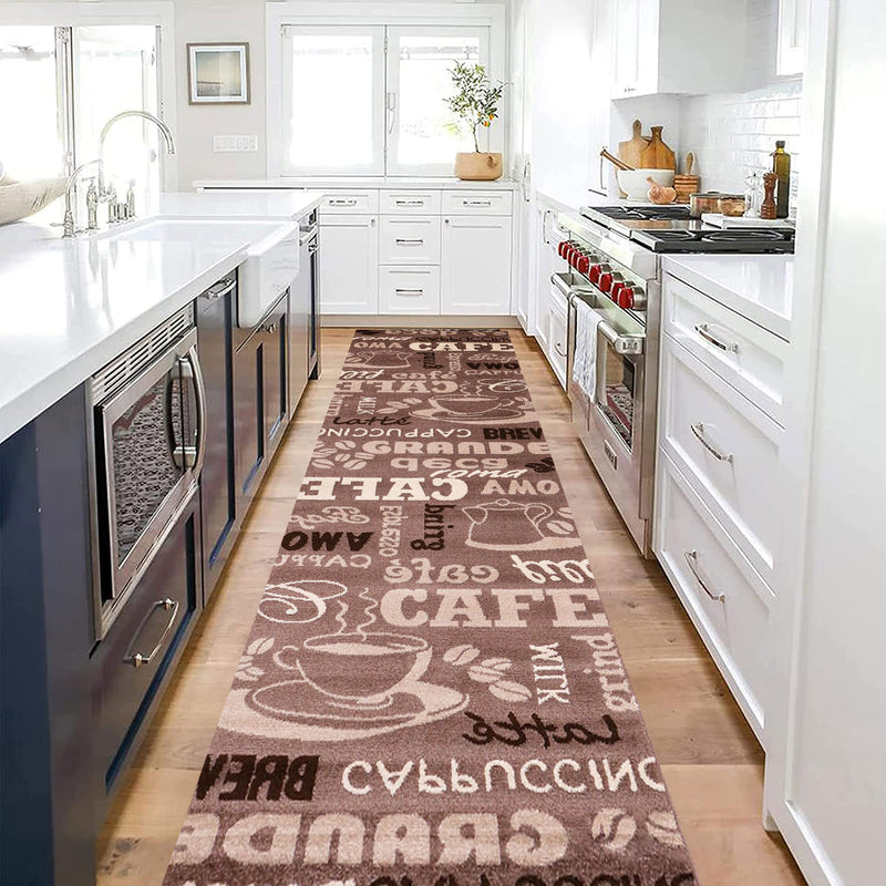 Kitchen rug, carpet runner, modern coffee design in brown and beige, suitable for lounge or kitchen-zoom-