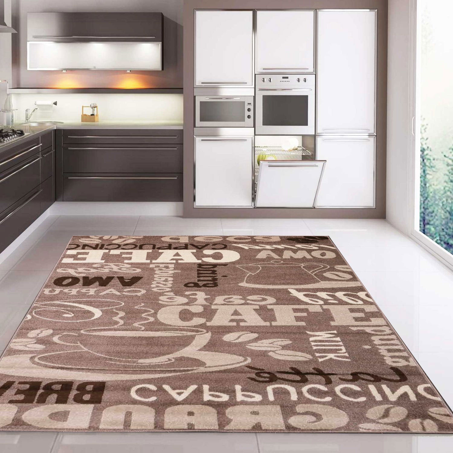 Kitchen rug, carpet runner, modern coffee design in brown and beige, suitable for lounge or kitchen-zoom-4