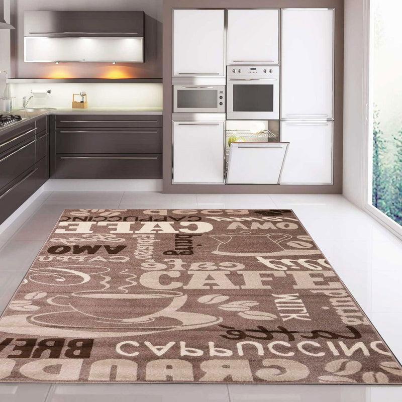 Kitchen rug, carpet runner, modern coffee design in brown and beige, suitable for lounge or kitchen-zoom-