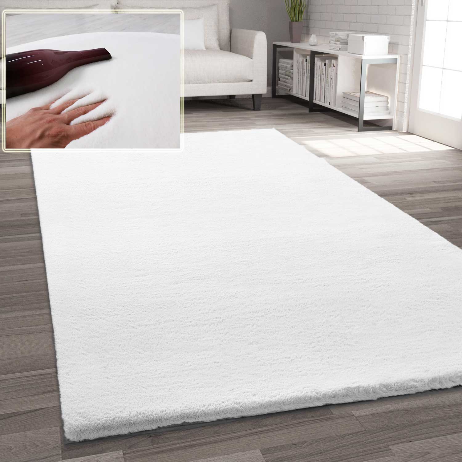 Faux fur rug in cream, dense, fluffy, silky sheen-1