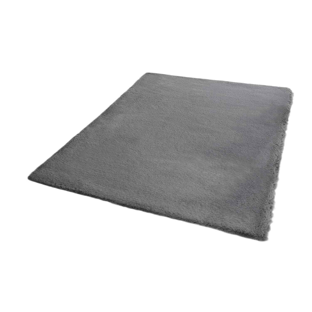 Fellteppich Kunstfell Teppich Imitat in Grau Dicht Flauschig Seidiger Glanz Hochflor