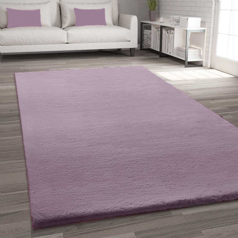Kunstfell Teppich Imitat in Lila Dicht Flauschig Seidiger Glanz-zoom-