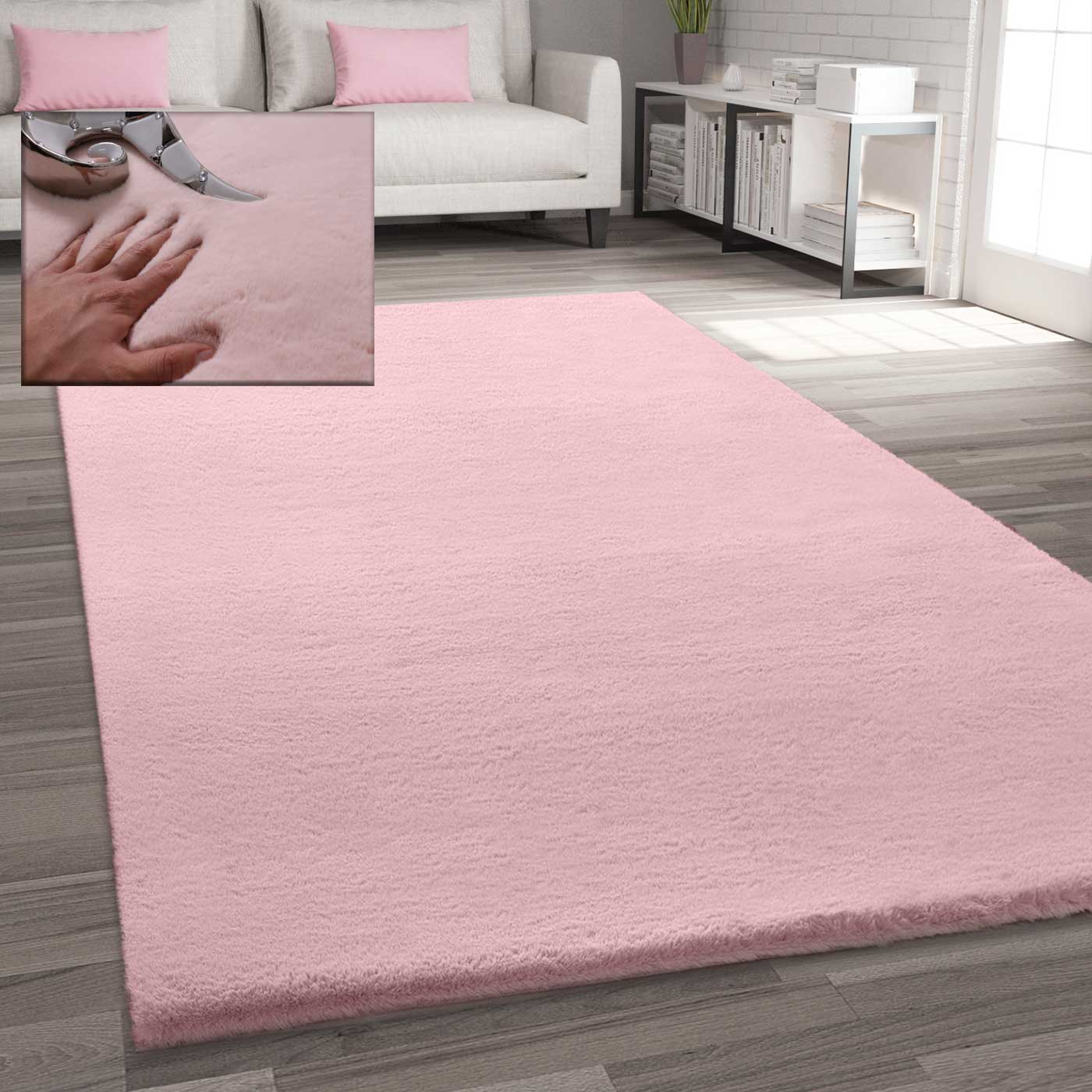 Faux fur rug in rose, dense, fluffy, silky sheen-1