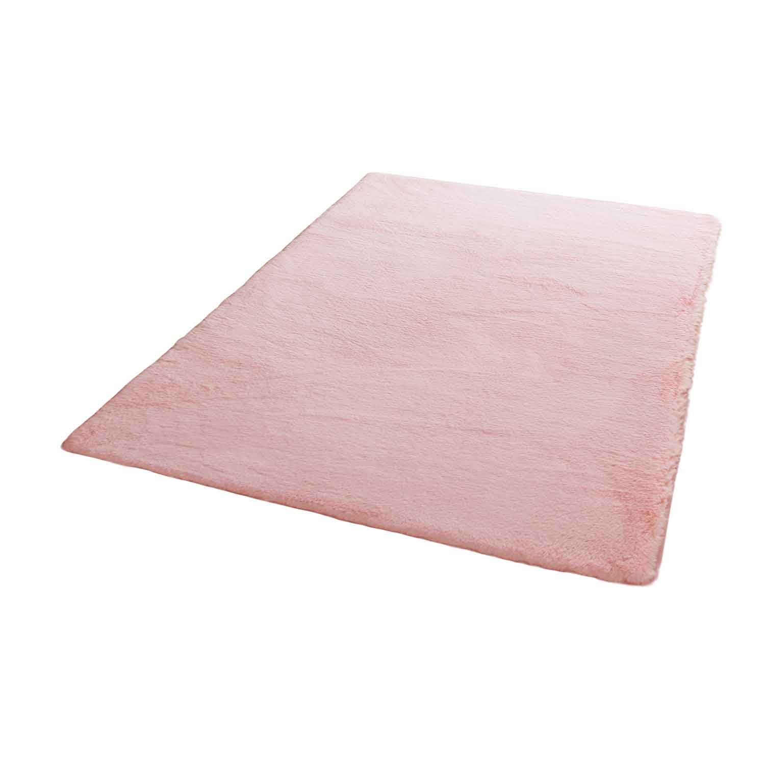 Faux fur rug in rose, dense, fluffy, silky sheen
