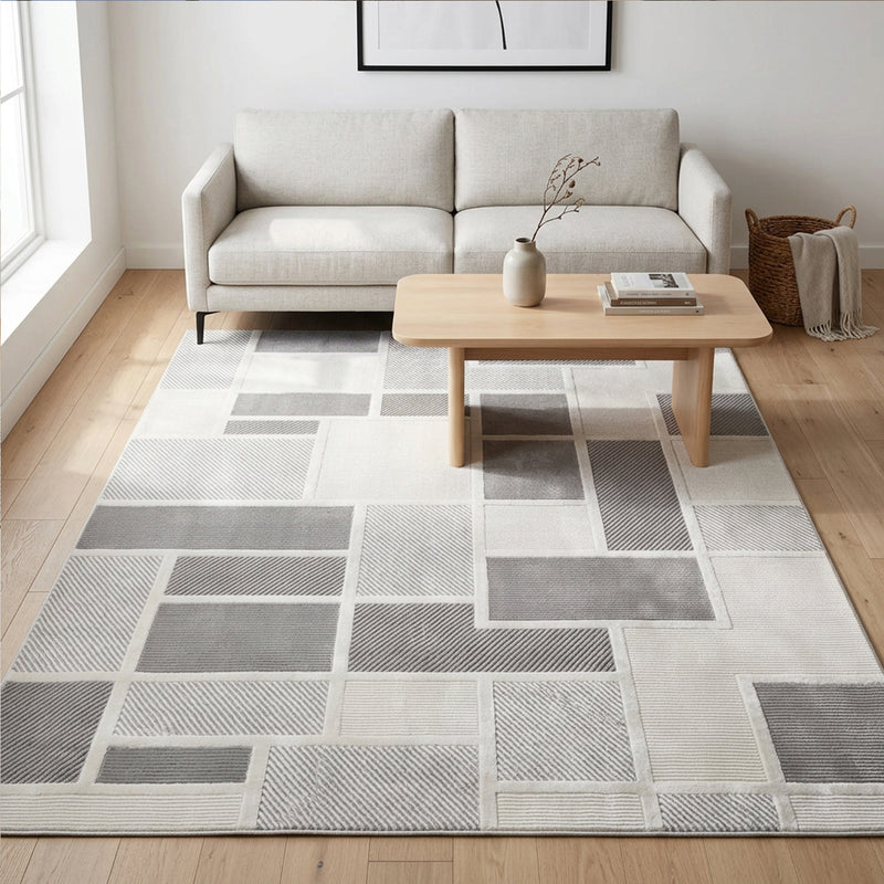 Kurzflor Teppich Boho 3D Hoch-Tief-Effekt – Teppich Wohnzimmer & Schlafzimmer-zoom-