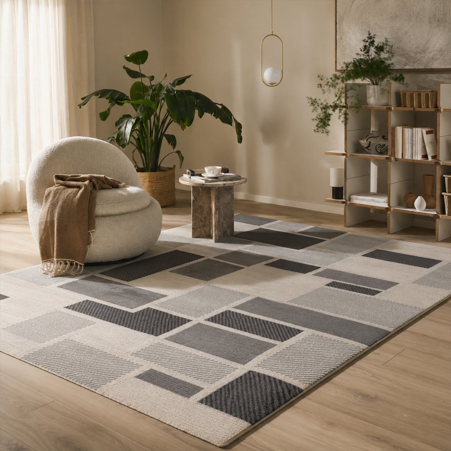 Kurzflor Teppich Boho 3D Hoch-Tief-Effekt – Teppich Wohnzimmer & Schlafzimmer-zoom-32