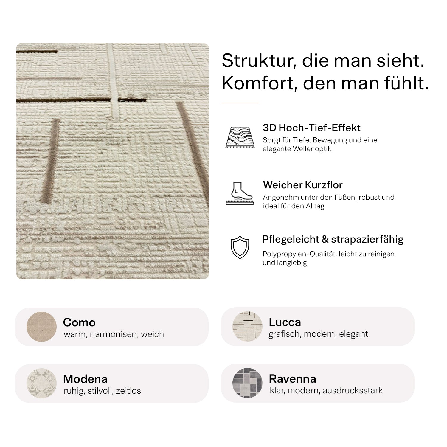 Kurzflor Teppich Boho 3D Hoch-Tief-Effekt – Teppich Wohnzimmer & Schlafzimmer-17