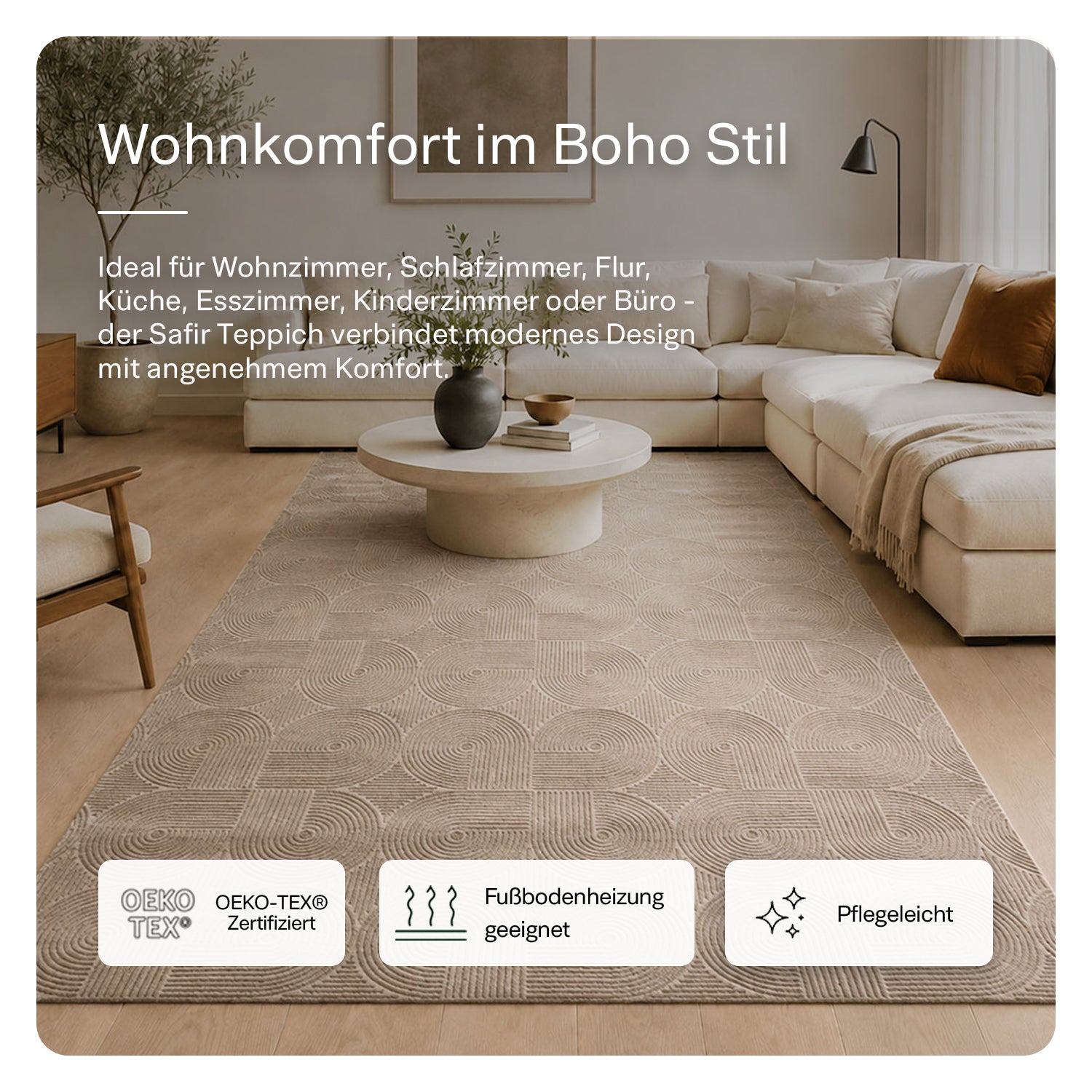 Kurzflor Teppich Boho 3D Hoch-Tief-Effekt – Teppich Wohnzimmer & Schlafzimmer-zoom-4