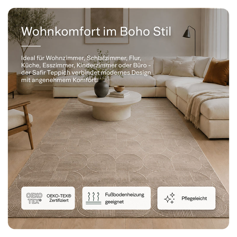 Kurzflor Teppich Boho 3D Hoch-Tief-Effekt – Teppich Wohnzimmer & Schlafzimmer-zoom-