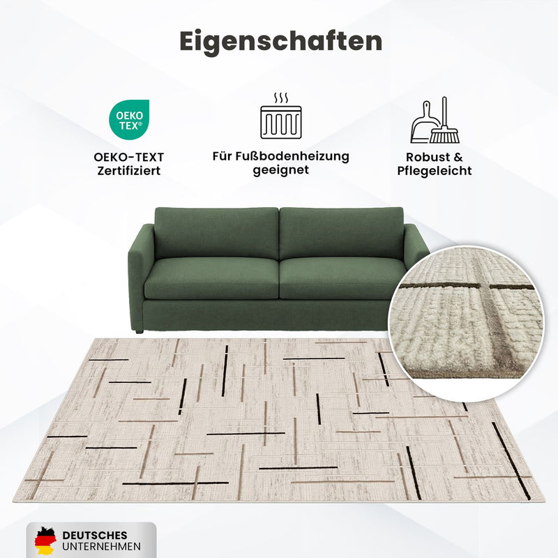 Kurzflor Teppich Boho 3D Hoch-Tief-Effekt – Teppich Wohnzimmer & Schlafzimmer-zoom-