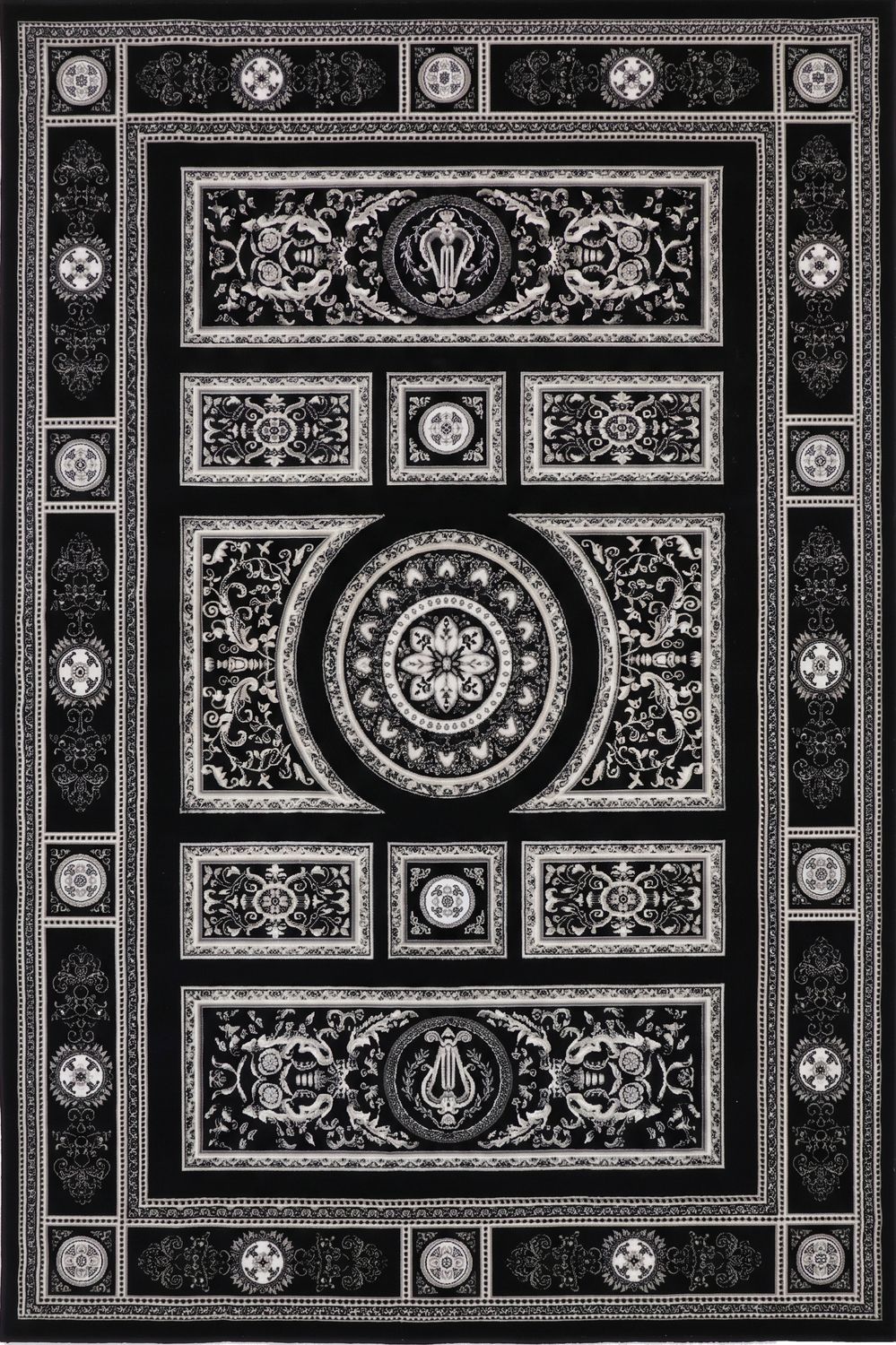 Kurzflor Teppich Orientalisch Schwarz & Gold– Teppich Wohnzimmer & Schlafzimmer-zoom-1