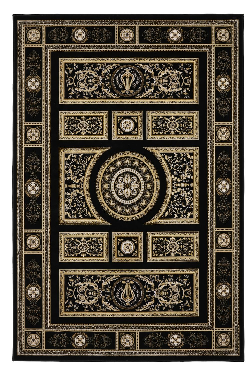 Kurzflor Teppich Orientalisch Schwarz & Gold– Teppich Wohnzimmer & Schlafzimmer-zoom-8