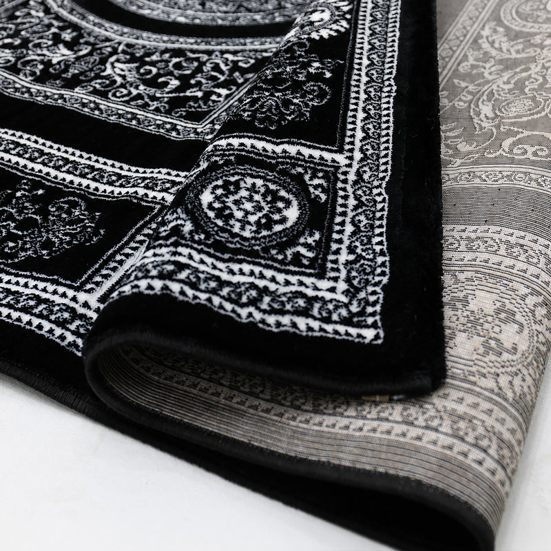 Kurzflor Teppich Orientalisch Schwarz & Gold– Teppich Wohnzimmer & Schlafzimmer-zoom-