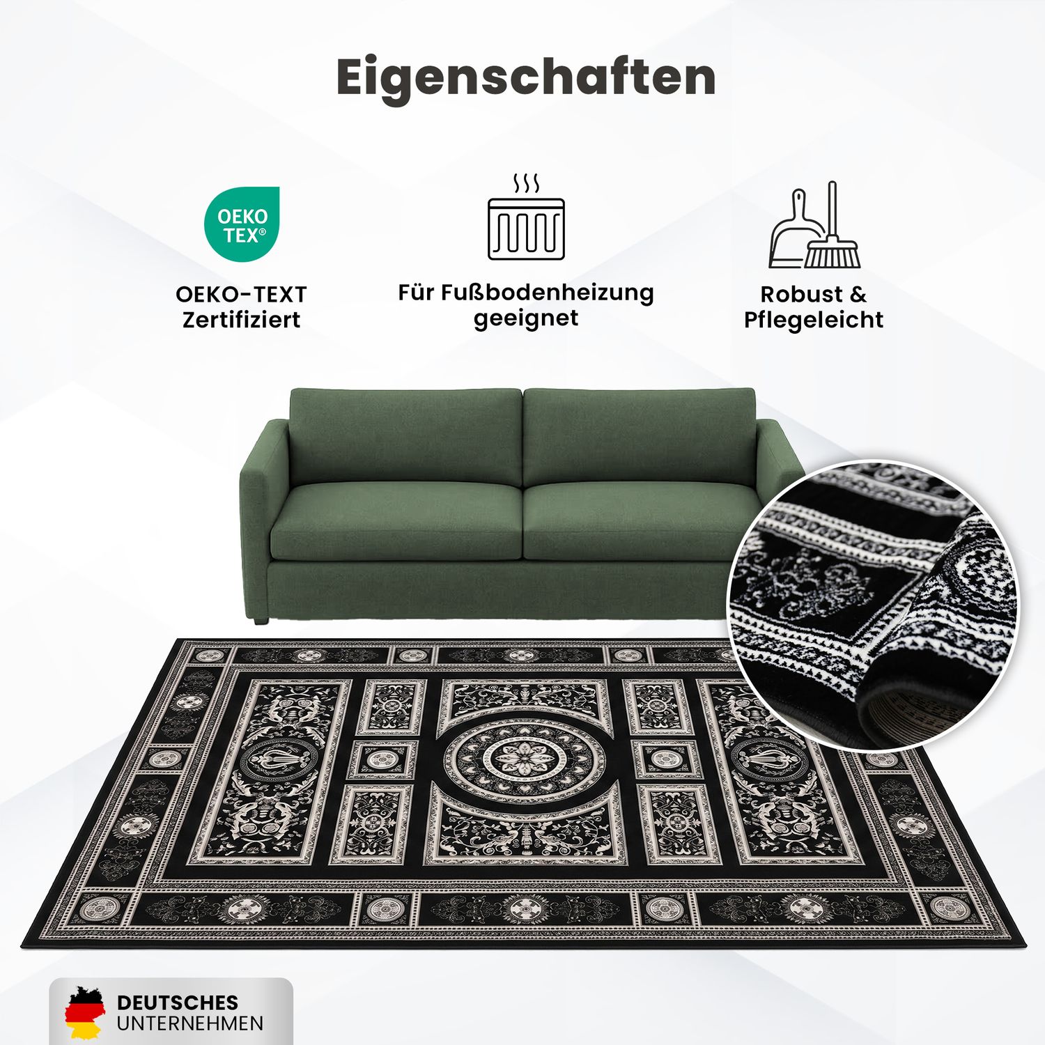 Kurzflor Teppich Orientalisch Schwarz & Gold– Teppich Wohnzimmer & Schlafzimmer-zoom-6