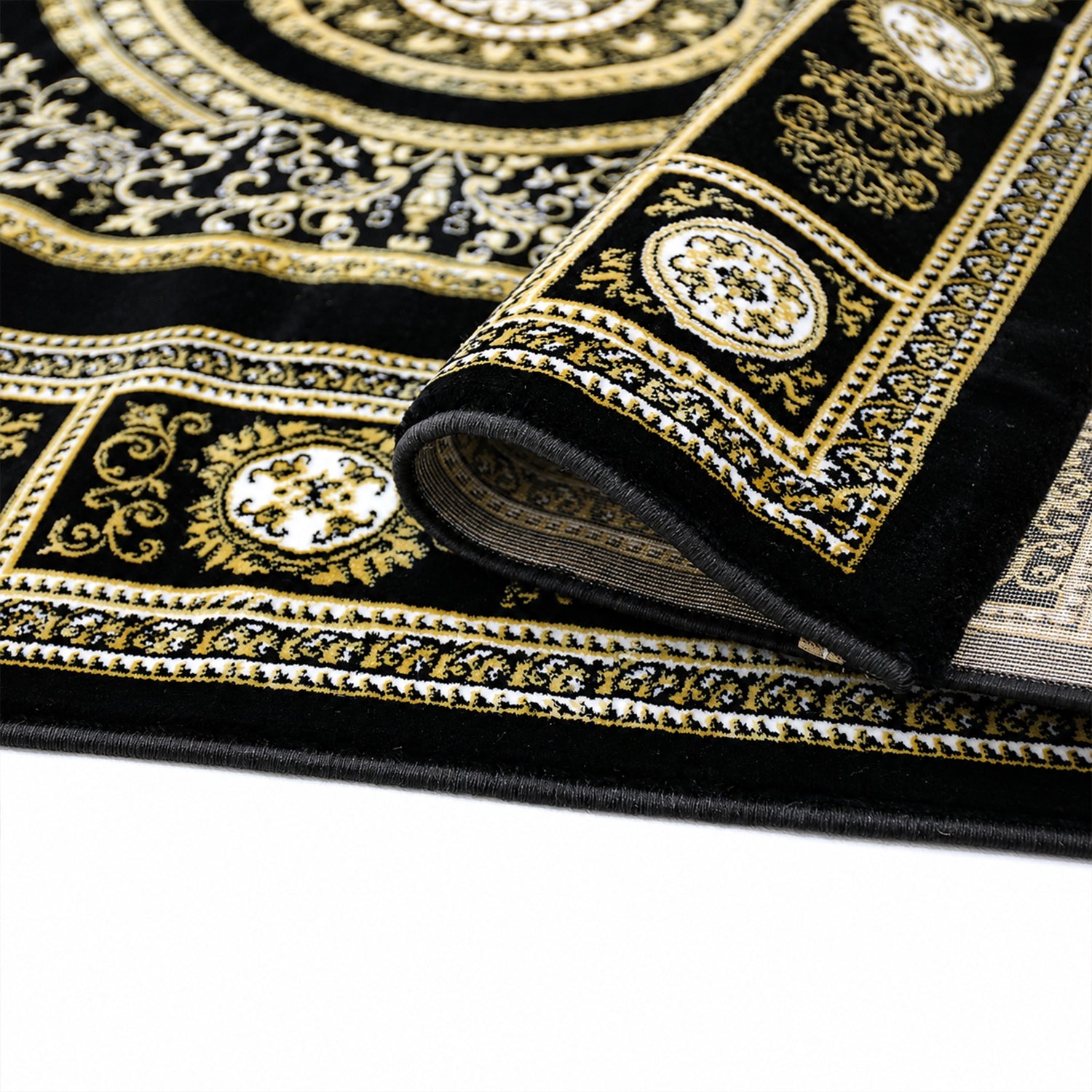 Kurzflor Teppich Orientalisch Schwarz & Gold– Teppich Wohnzimmer & Schlafzimmer-zoom-12