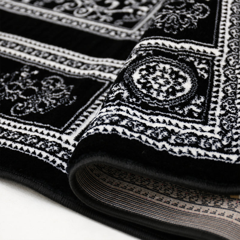 Kurzflor Teppich Orientalisch Schwarz & Gold– Teppich Wohnzimmer & Schlafzimmer-zoom-