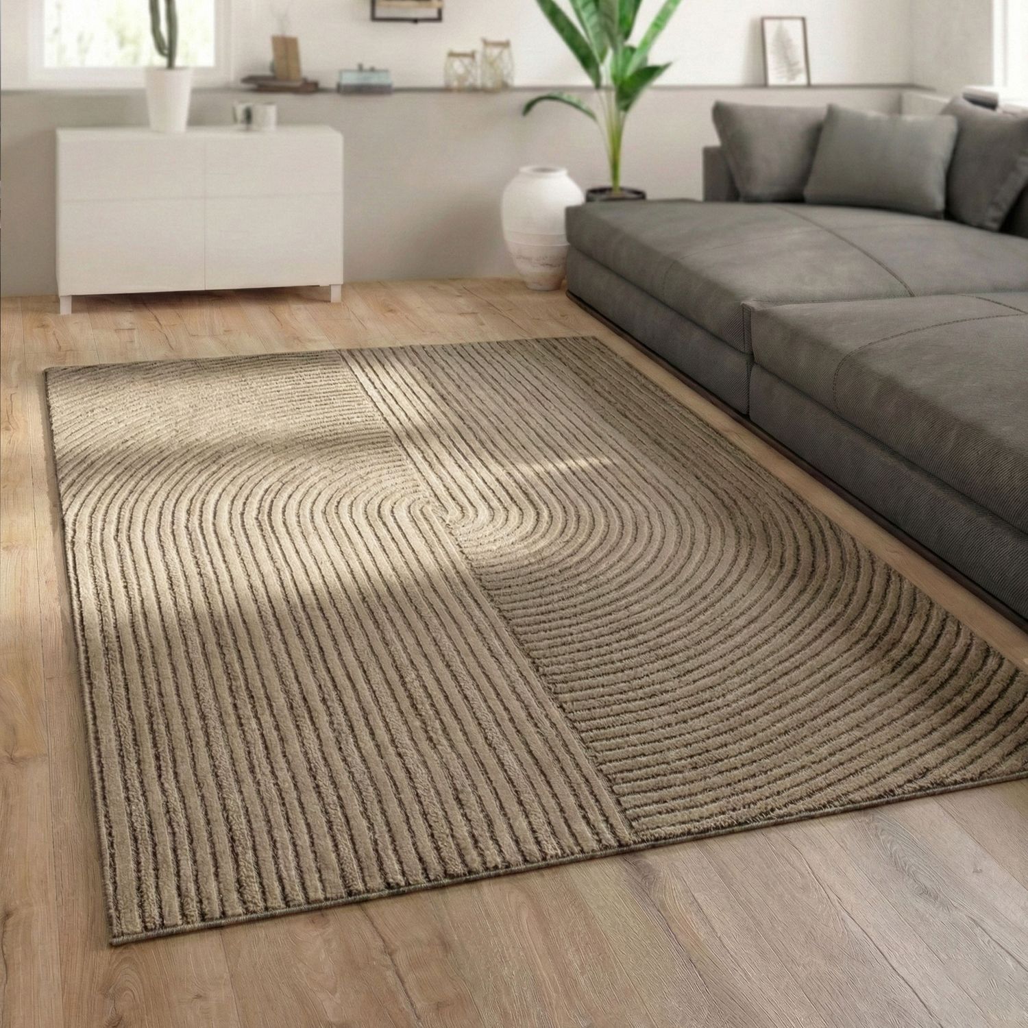 Short-pile rug Boho modern – Thin living room & bedroom rug with 3D high-low effect, easy to care for-23