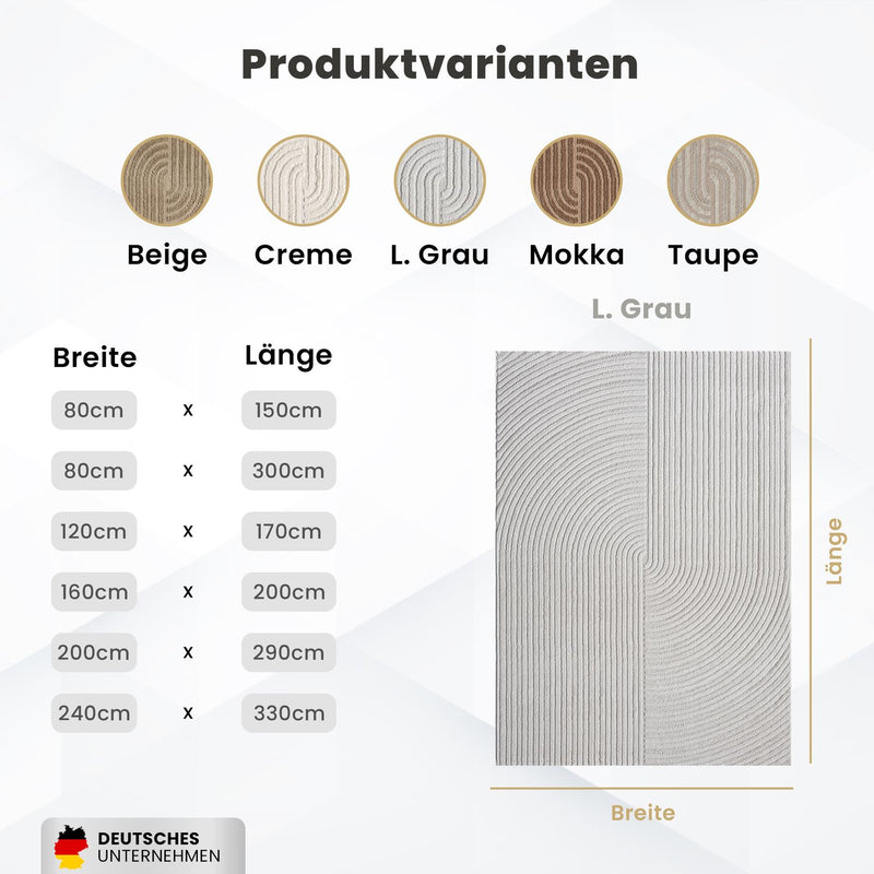 Kurzflor-Teppich Boho modern – Dünner Wohnzimmer- & Schlafzimmerteppich mit 3D Hoch-Tief-Effekt, pflegeleicht-zoom-