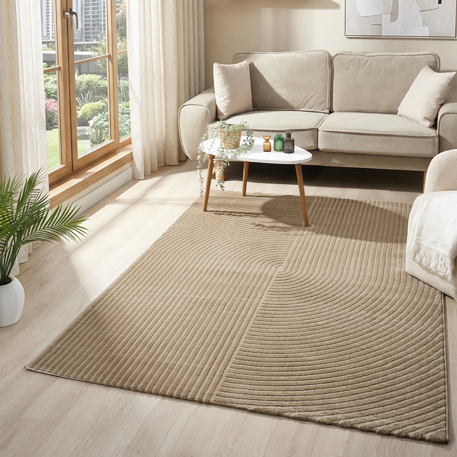 Short-pile rug Boho modern – Thin living room & bedroom rug with 3D high-low effect, easy to care for-zoom-22