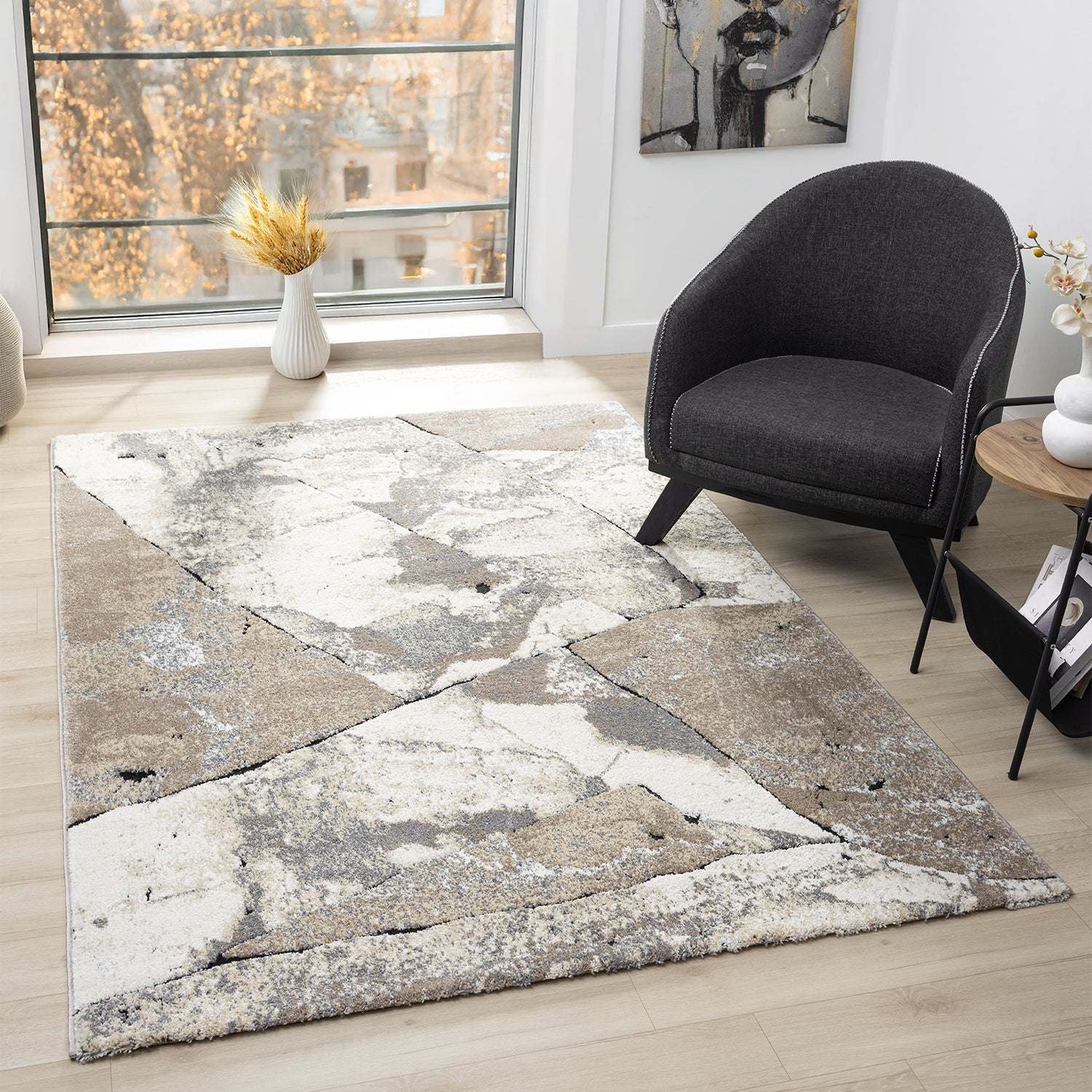 Kurzflor Teppich Modern Wohnzimmer Schlafzimmer Weich mit Muster