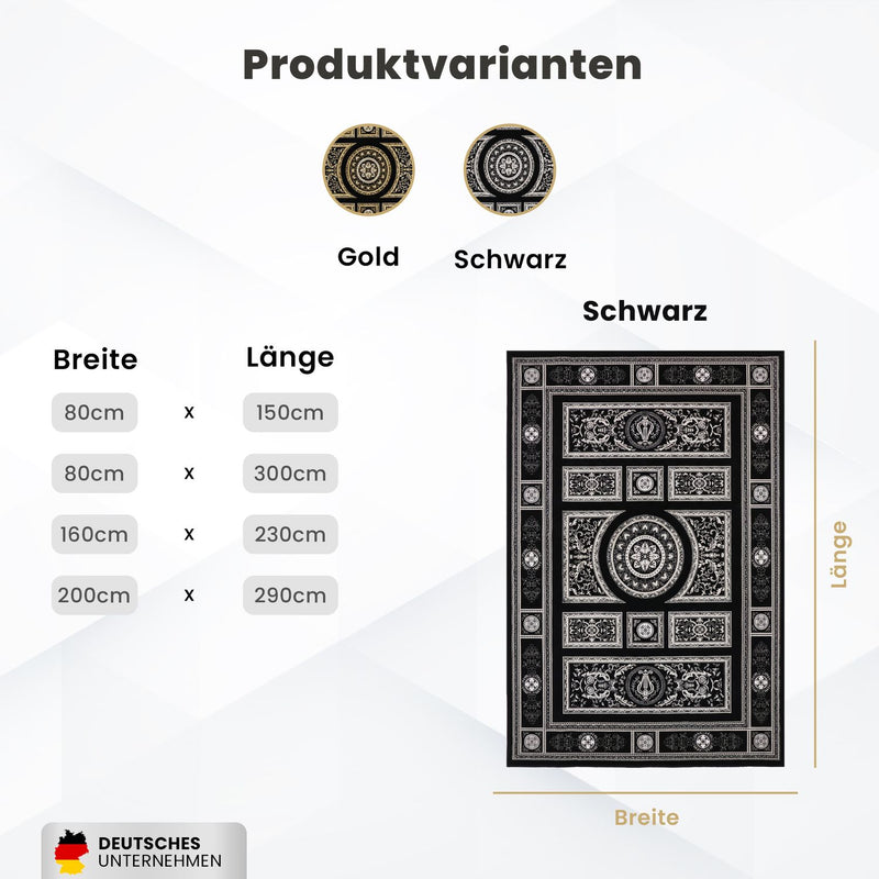 Kurzflor Teppich Orientalisch Schwarz & Gold– Teppich Wohnzimmer & Schlafzimmer-zoom-