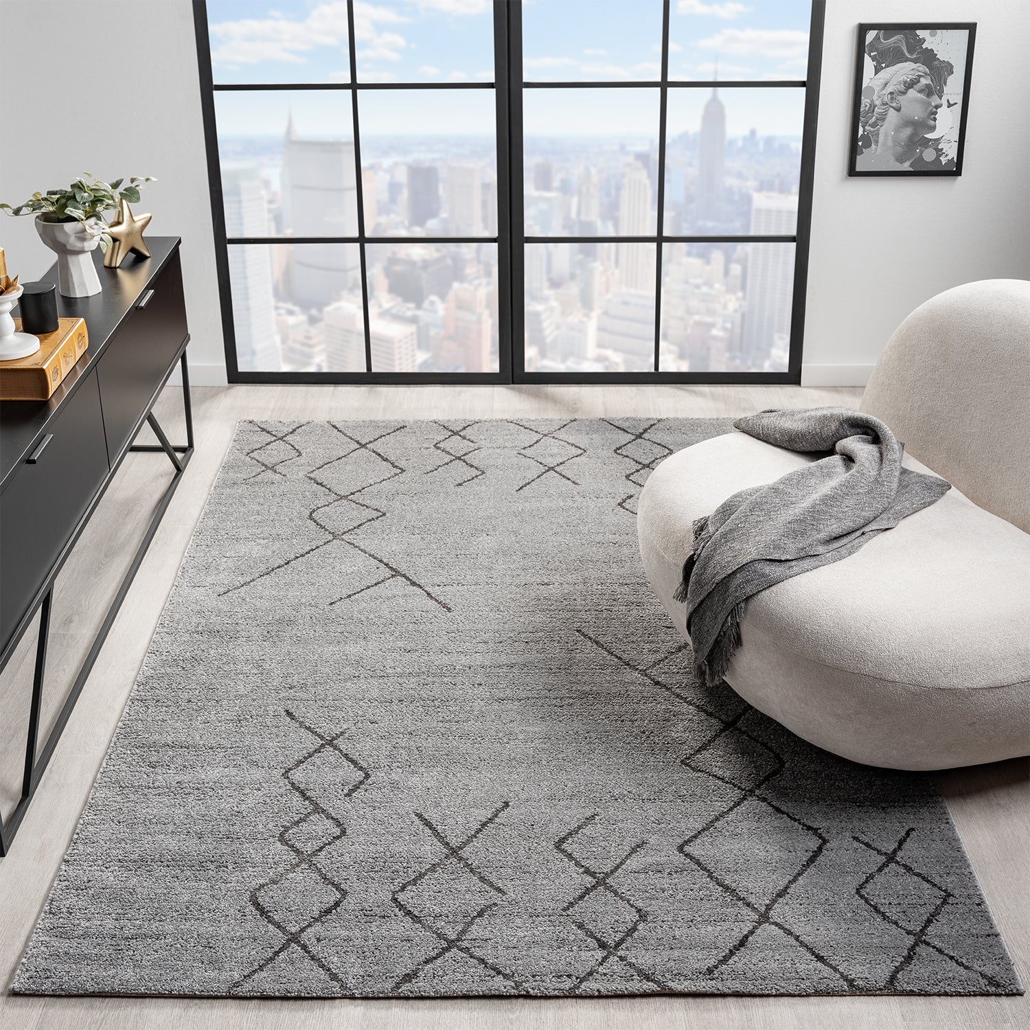 Kurzflor Teppich Skandinavisch Berberlook Wohnzimmer Schlafzimmer Modern Streifen-zoom-1