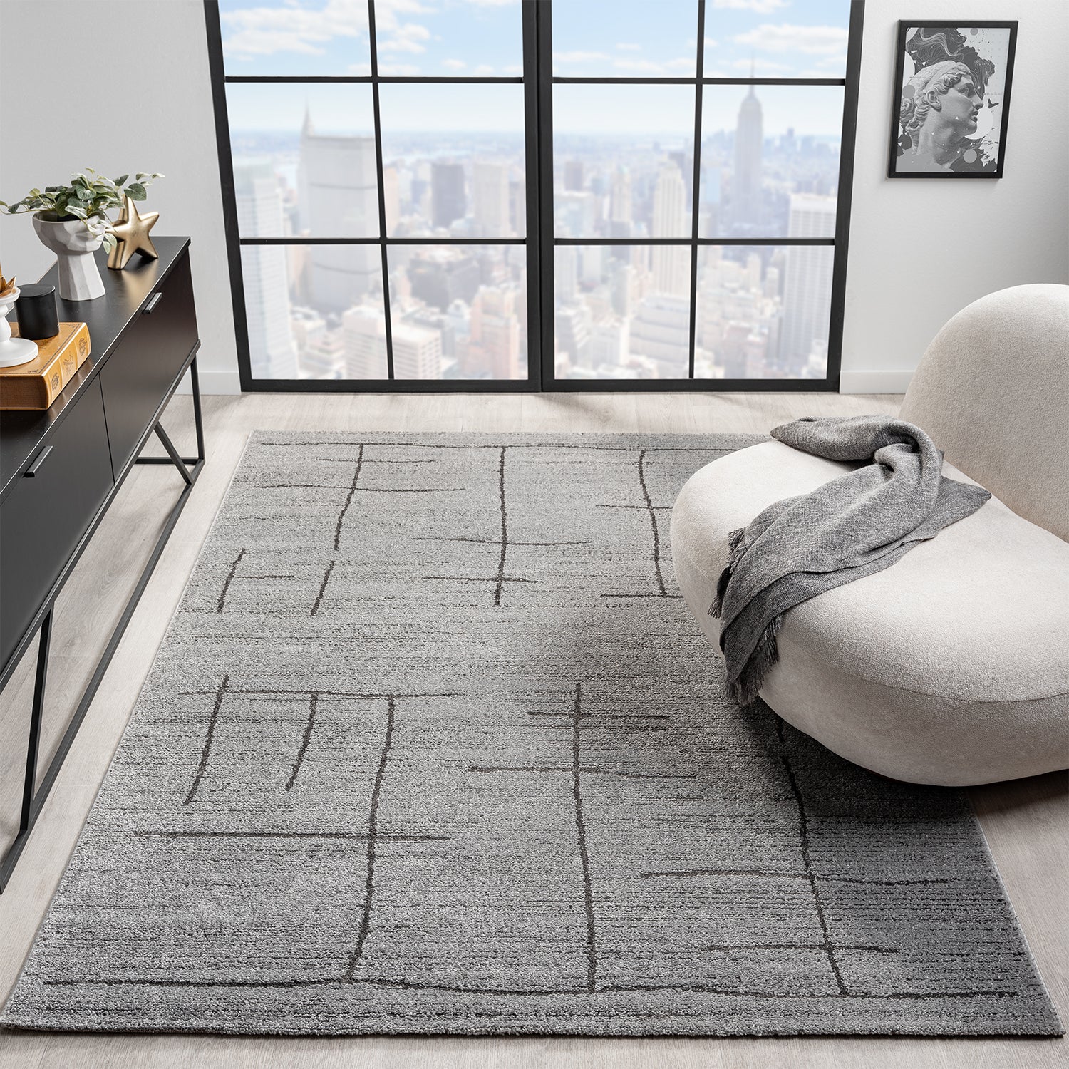 Kurzflor Teppich Skandinavisch Wohnzimmer Schlafzimmer Boho Optik Weich Streifen-zoom-8