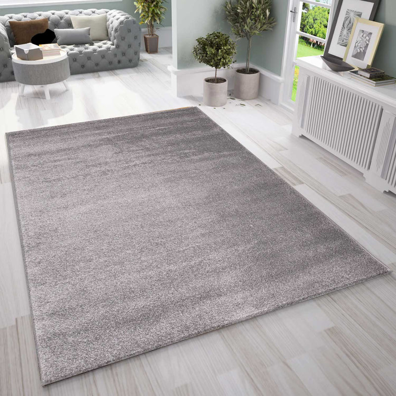 Short-pile rug, solid color, soft & fluffy, silky sheen in grey/anthracite, for living room, bedroom, kitchen-zoom-