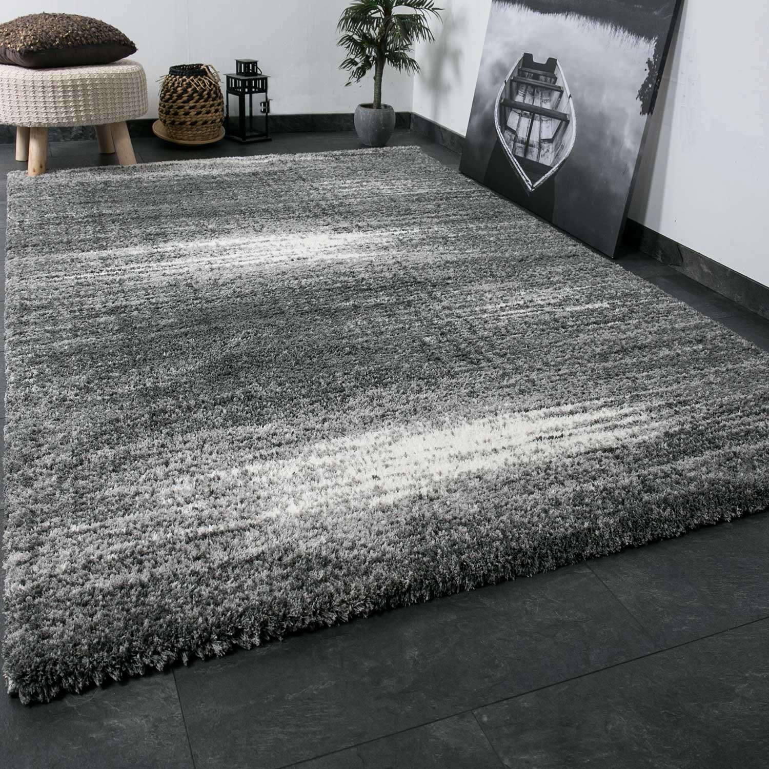 Nizza9074 Grey Shaggy Rug Microfiber Extra Fluffy