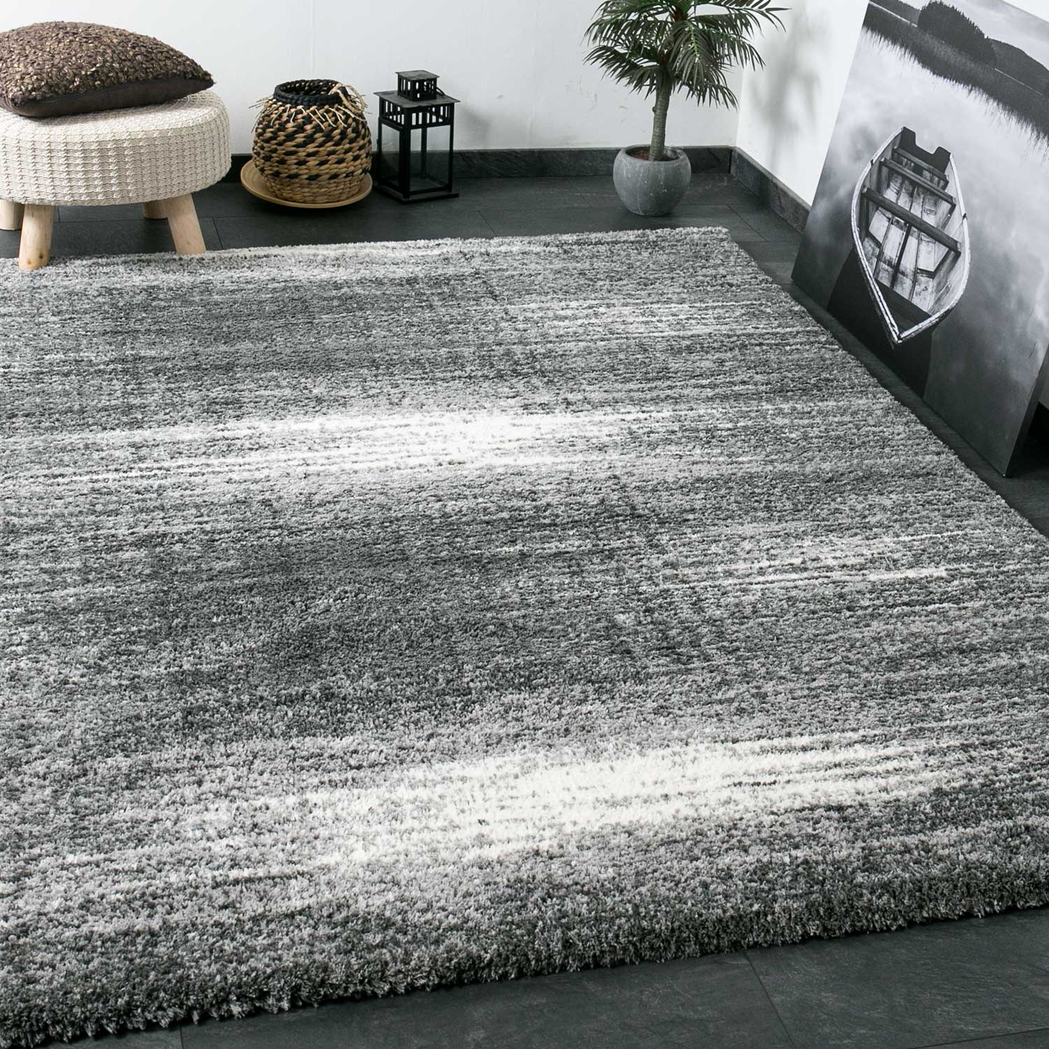 Nizza9074 Grey Shaggy Rug Microfiber Extra Fluffy