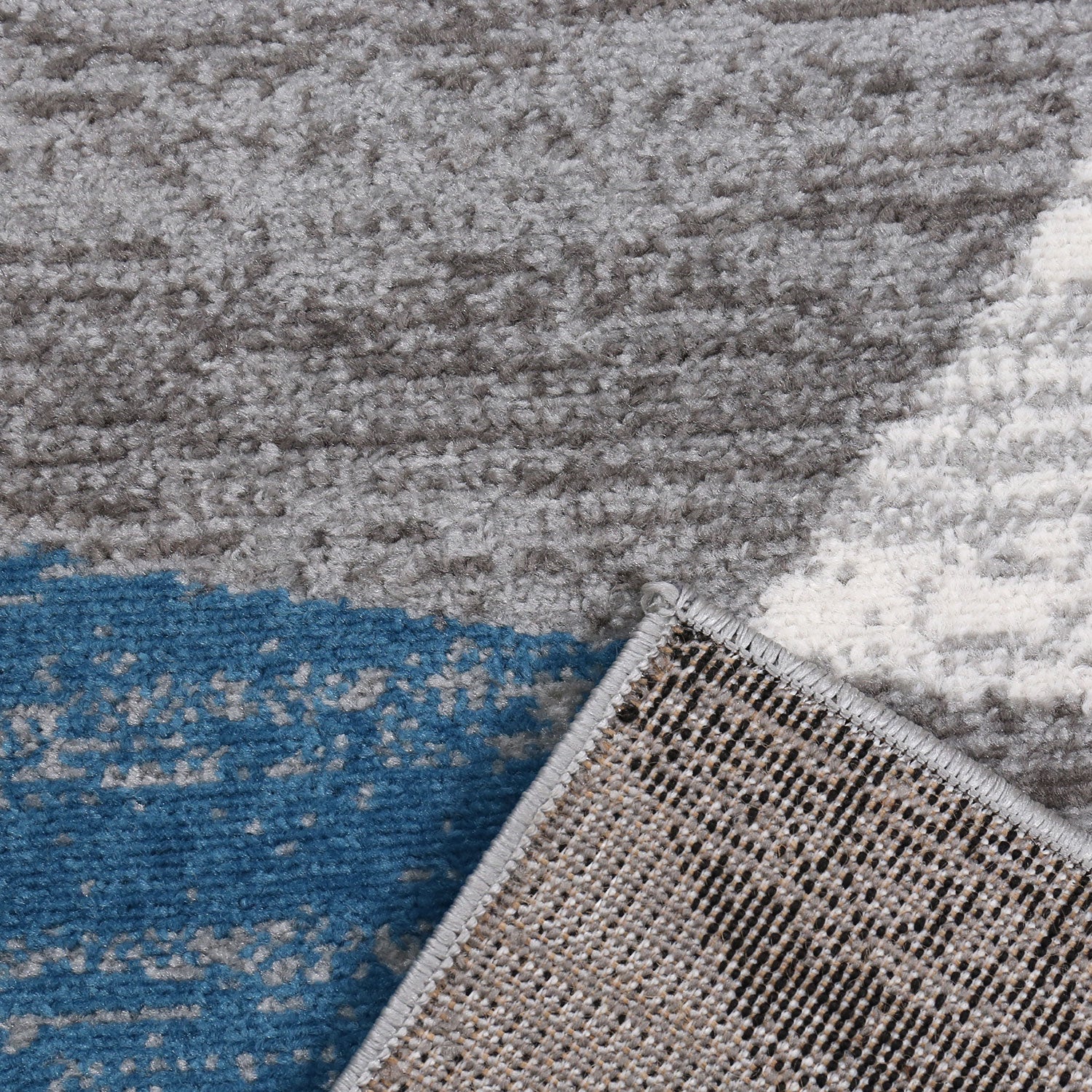 Teppich Geometrisches Muster Meliert in Blau Grau Weiß Schwarz Kurzflor Wohnzimmer-zoom-3