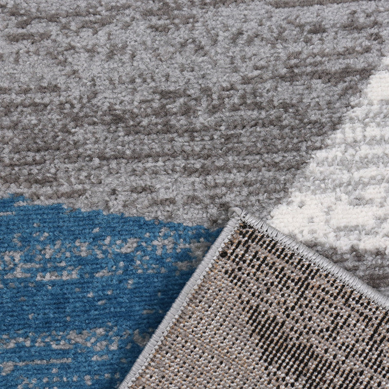 Teppich Geometrisches Muster Meliert in Blau Grau Weiß Schwarz Kurzflor Wohnzimmer-zoom-