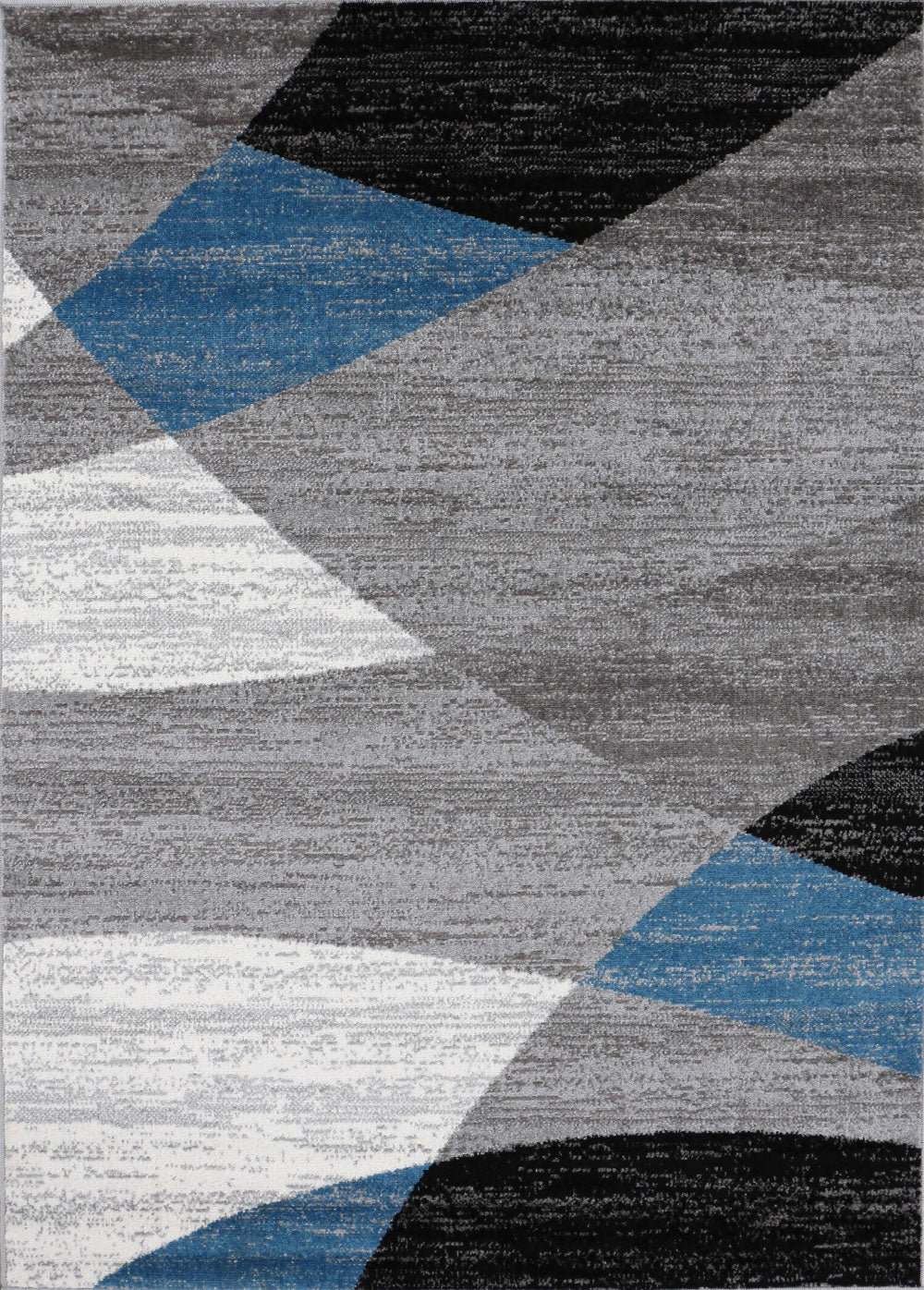 Teppich Geometrisches Muster Meliert in Blau Grau Weiß Schwarz Kurzflor Wohnzimmer