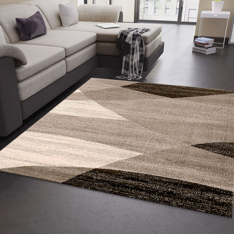 Moderner Teppich Geometrisches Muster Meliert in Braun Beige-zoom-