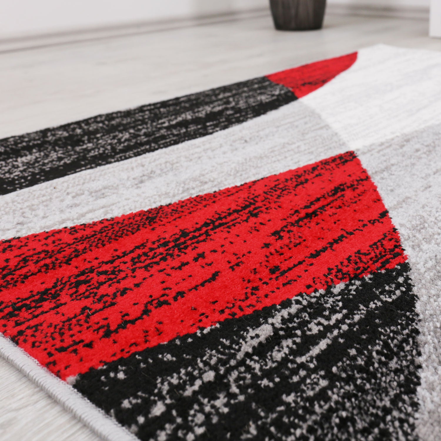 Teppich Geometrisches Muster Meliert in Rot Grau Weiß Schwarz Kurzflor Wohnzimmer-zoom-4