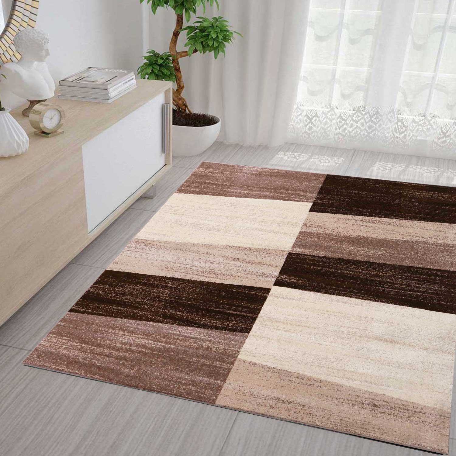 Milano9119 Brown Modern Designer Living Room Rug Geometric Pattern Mottled
